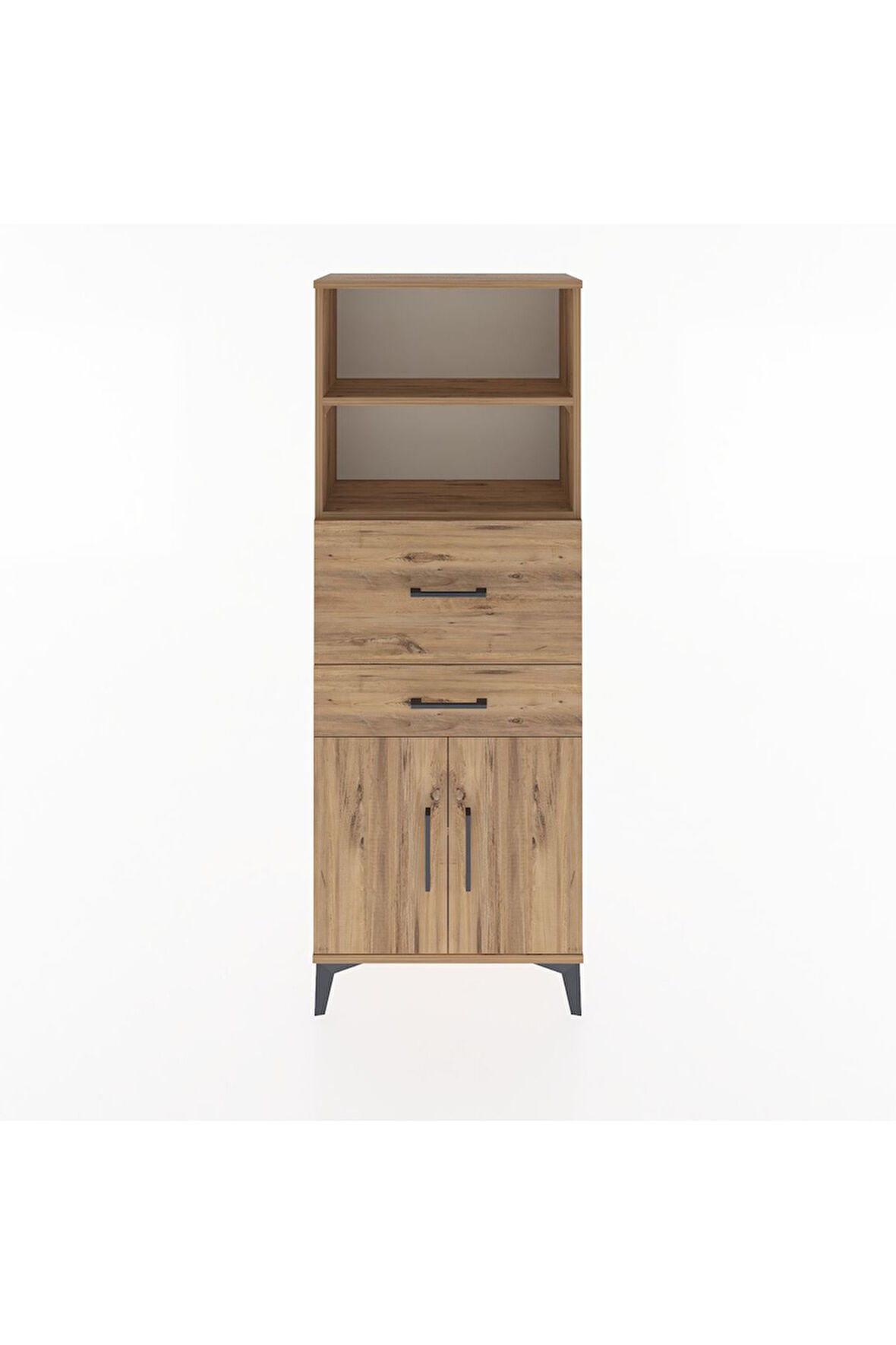 Arges Dolap 3 Raflı 2 Çekmeceli 2 Kapaklı 60x30x163 Çam-Çam