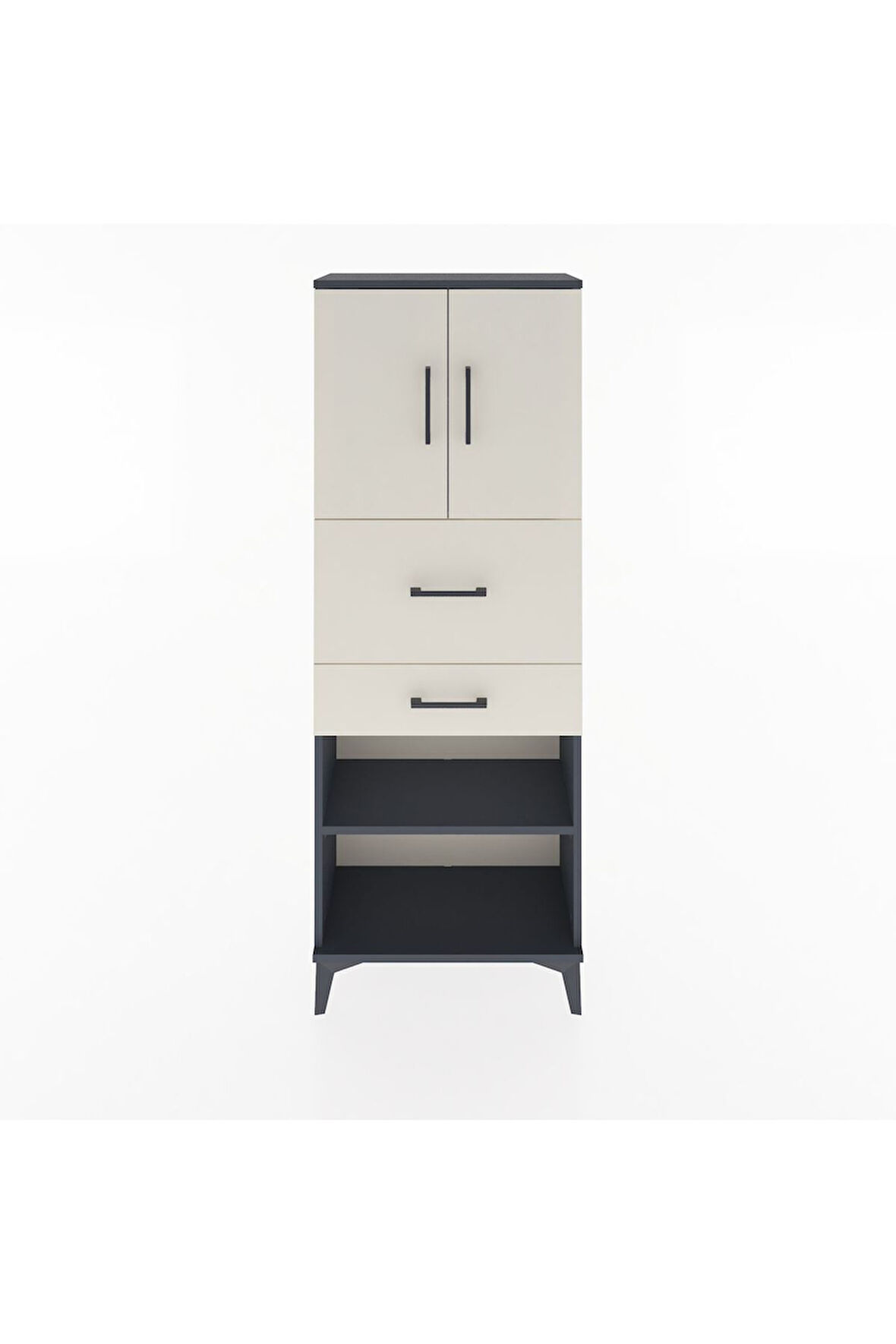 Arges Dolap 3 Raflı 2 Çekmeceli 2 Kapaklı 60x30x163 Antrasit-Aytaşı
