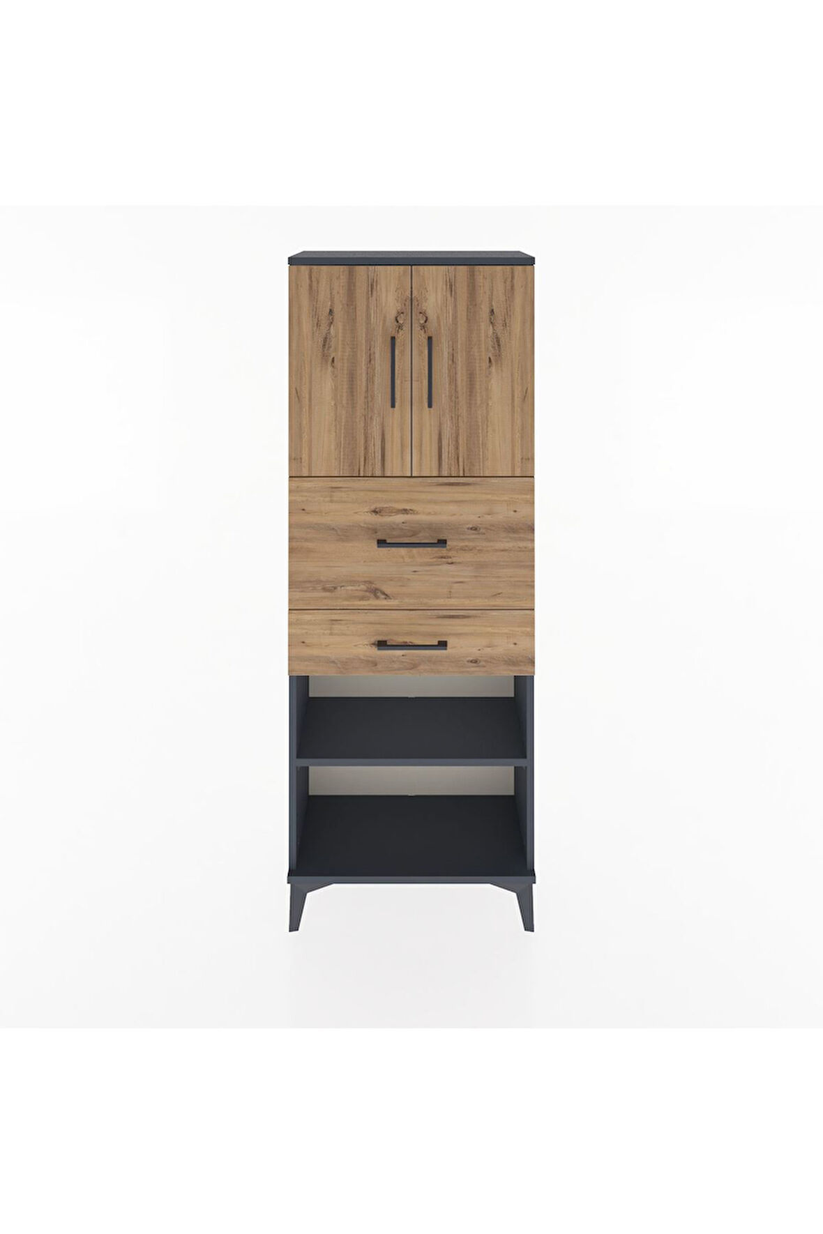 Arges Dolap 3 Raflı 2 Çekmeceli 2 Kapaklı 60x30x163 Antrasit-Çam