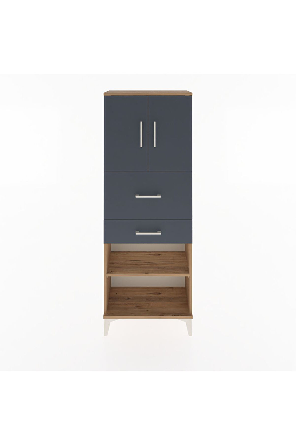 Arges Dolap 3 Raflı 2 Çekmeceli 2 Kapaklı 60x30x163 Çam-Antrasit