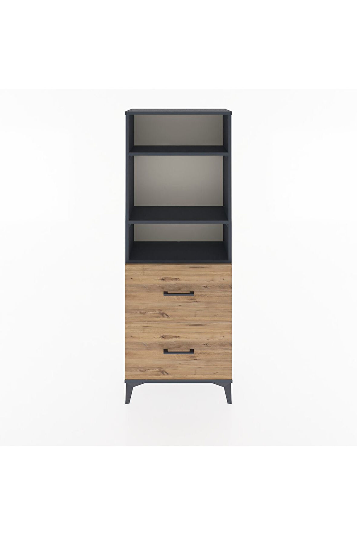 Arges Dolap 3 Raflı 2 Çekmeceli 60x30x163 Antrasit-Çam