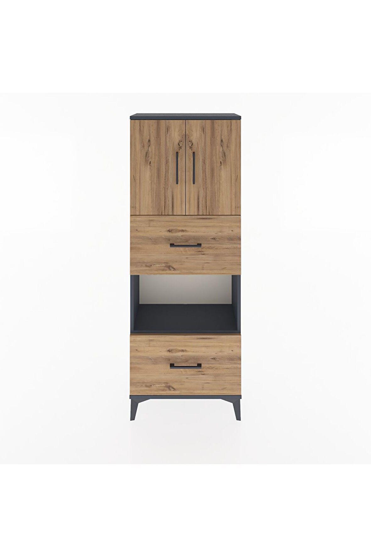 Arges Dolap 3 Raflı 2 Çekmeceli 2 Kapaklı 60x30x163 Antrasit-Çam