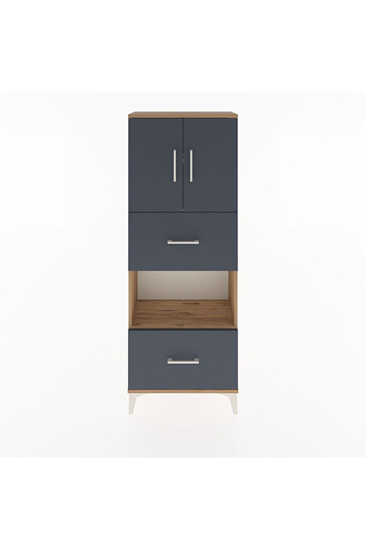 Arges Dolap 3 Raflı 2 Çekmeceli 2 Kapaklı 60x30x163 Çam-Antrasit