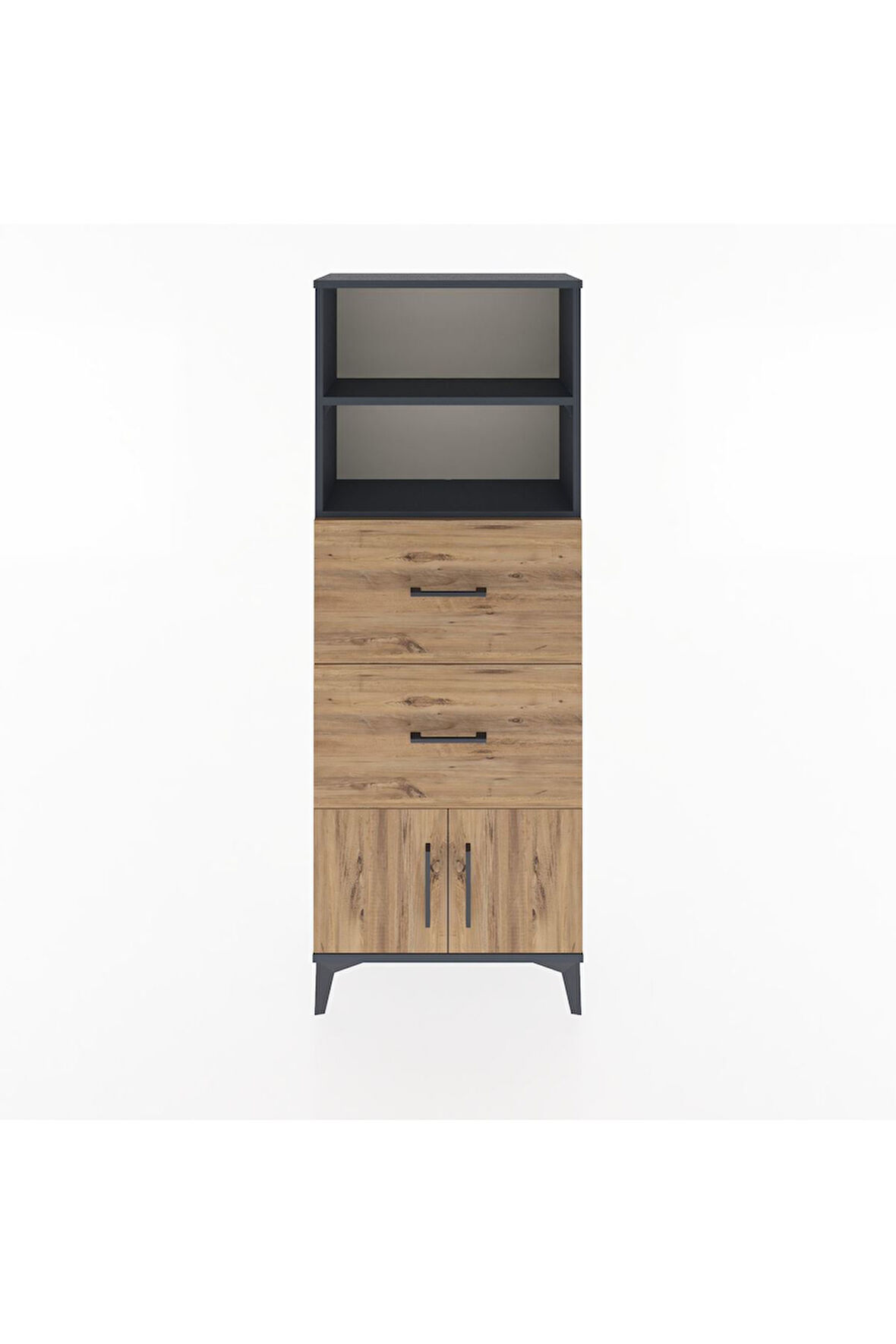 Arges Dolap 2 Raflı 2 Çekmeceli 2 Kapaklı 60x30x163 Antrasit-Çam