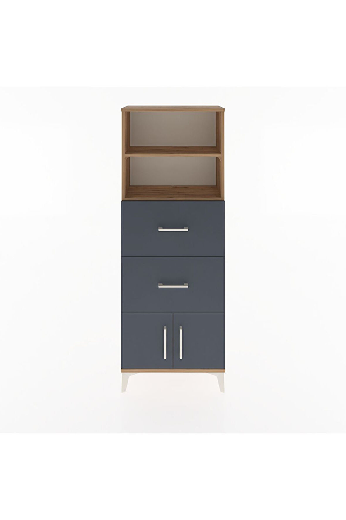 Arges Dolap 2 Raflı 2 Çekmeceli 2 Kapaklı 60x30x163 Çam-Antrasit