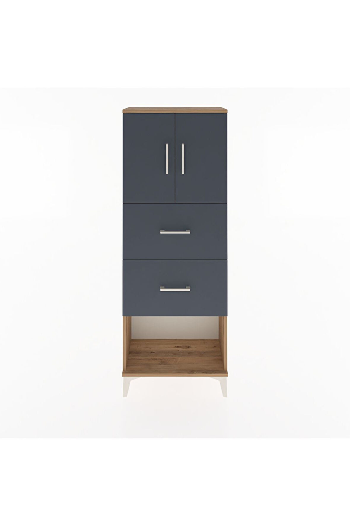 Arges Dolap 2 Raflı 2 Çekmeceli 2 Kapaklı 60x30x163 Çam-Antrasit