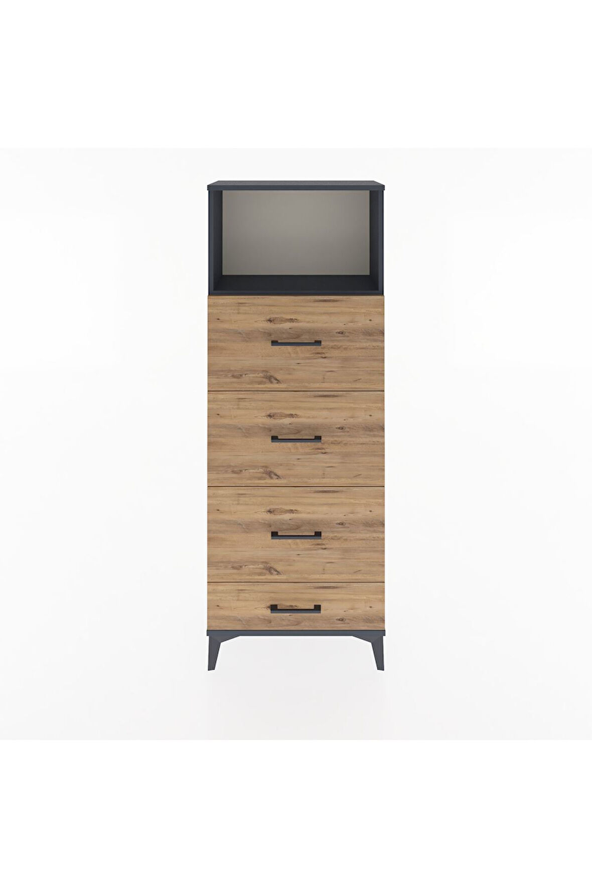 Arges Dolap Tek Raflı 4 Çekmeceli 60x30x163 Antrasit-Çam