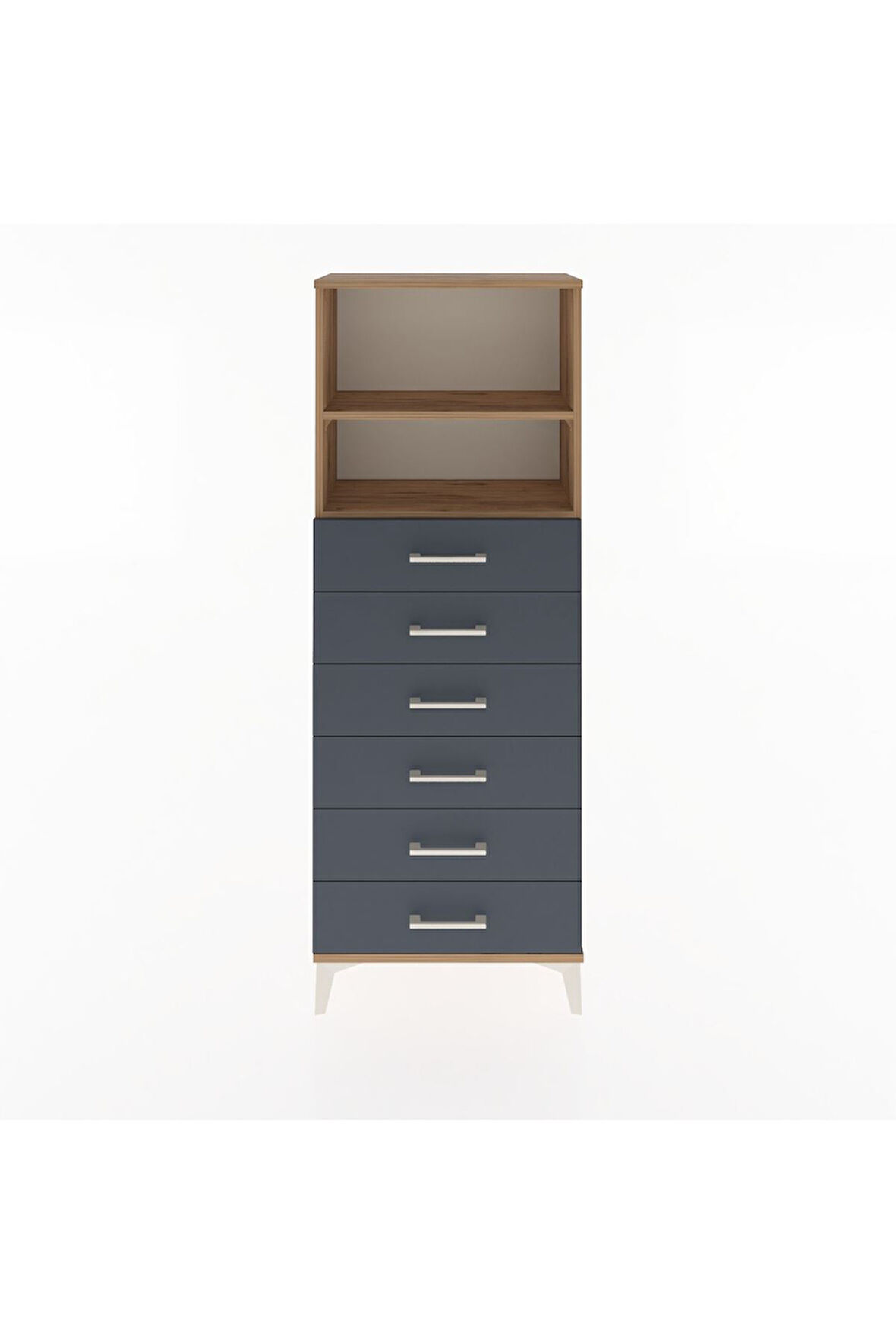 Arges Dolap 2 Raflı 6 Çekmeceli 60x30x163 Çam-Antrasit