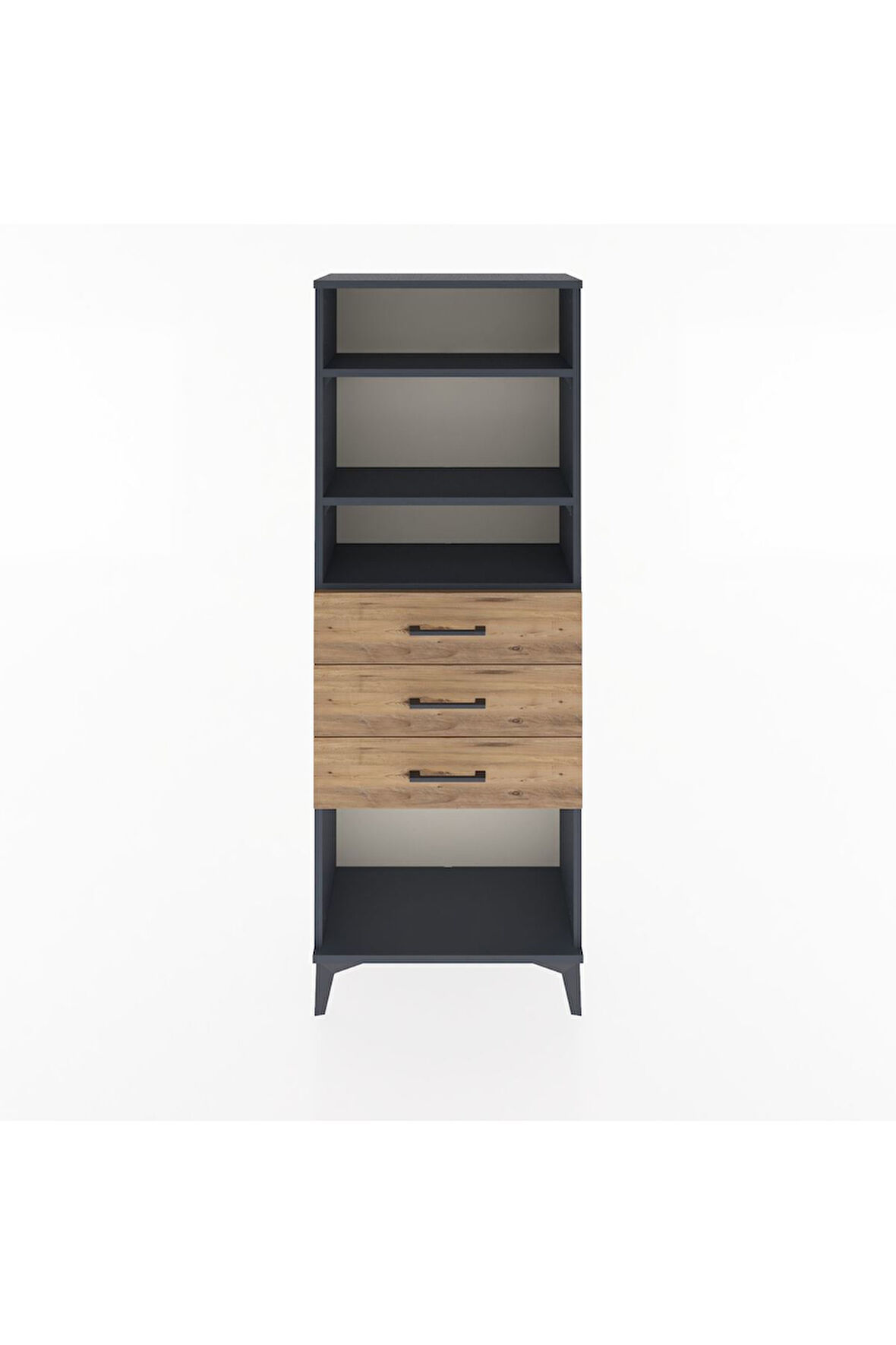 Arges Dolap 3 Raflı 3 Çekmeceli 60x30x163 Antrasit-Çam