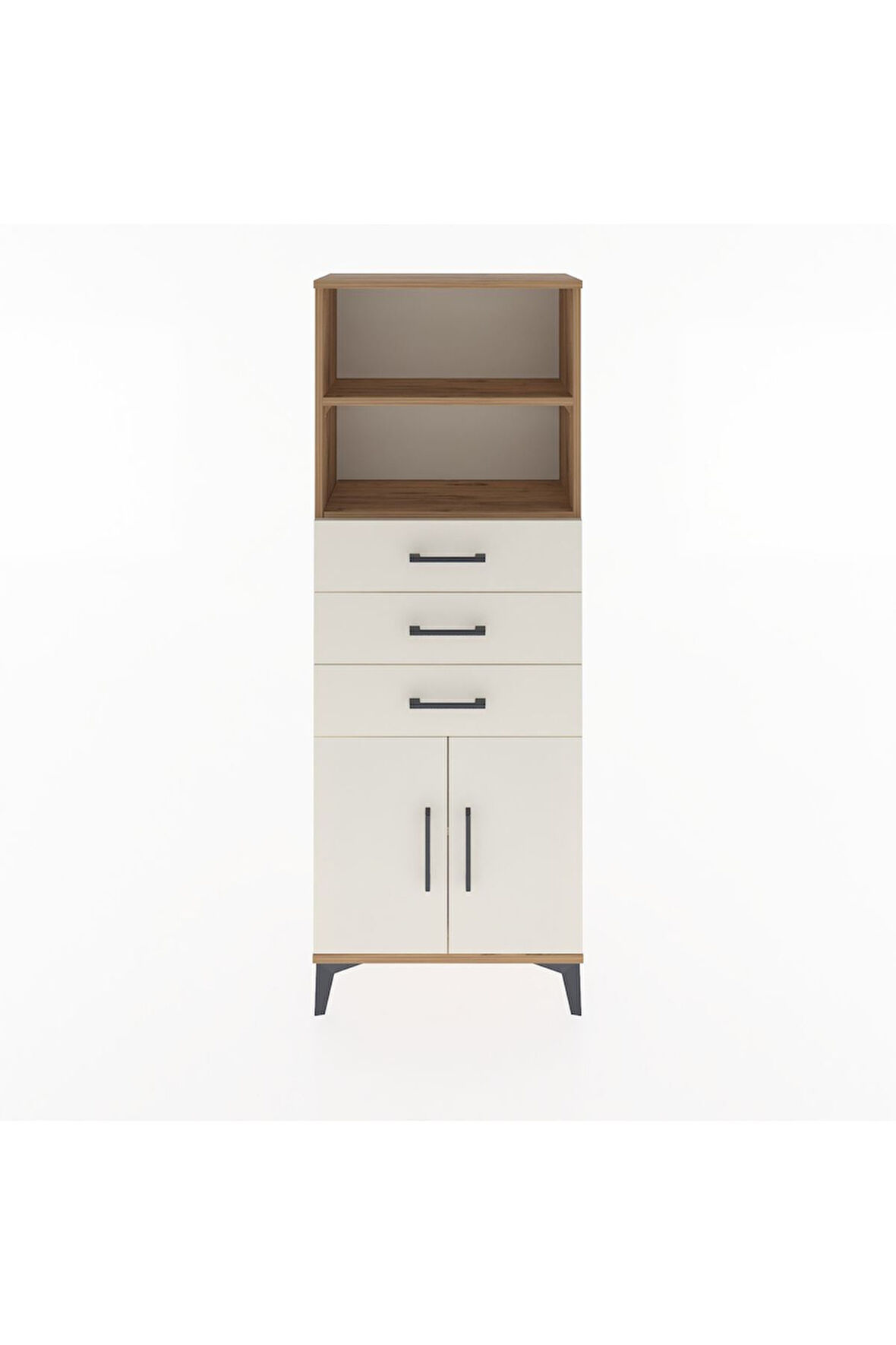 Arges Dolap 3 Raflı 3 Çekmeceli 2 Kapaklı 60x30x163 Çam-Aytaşı
