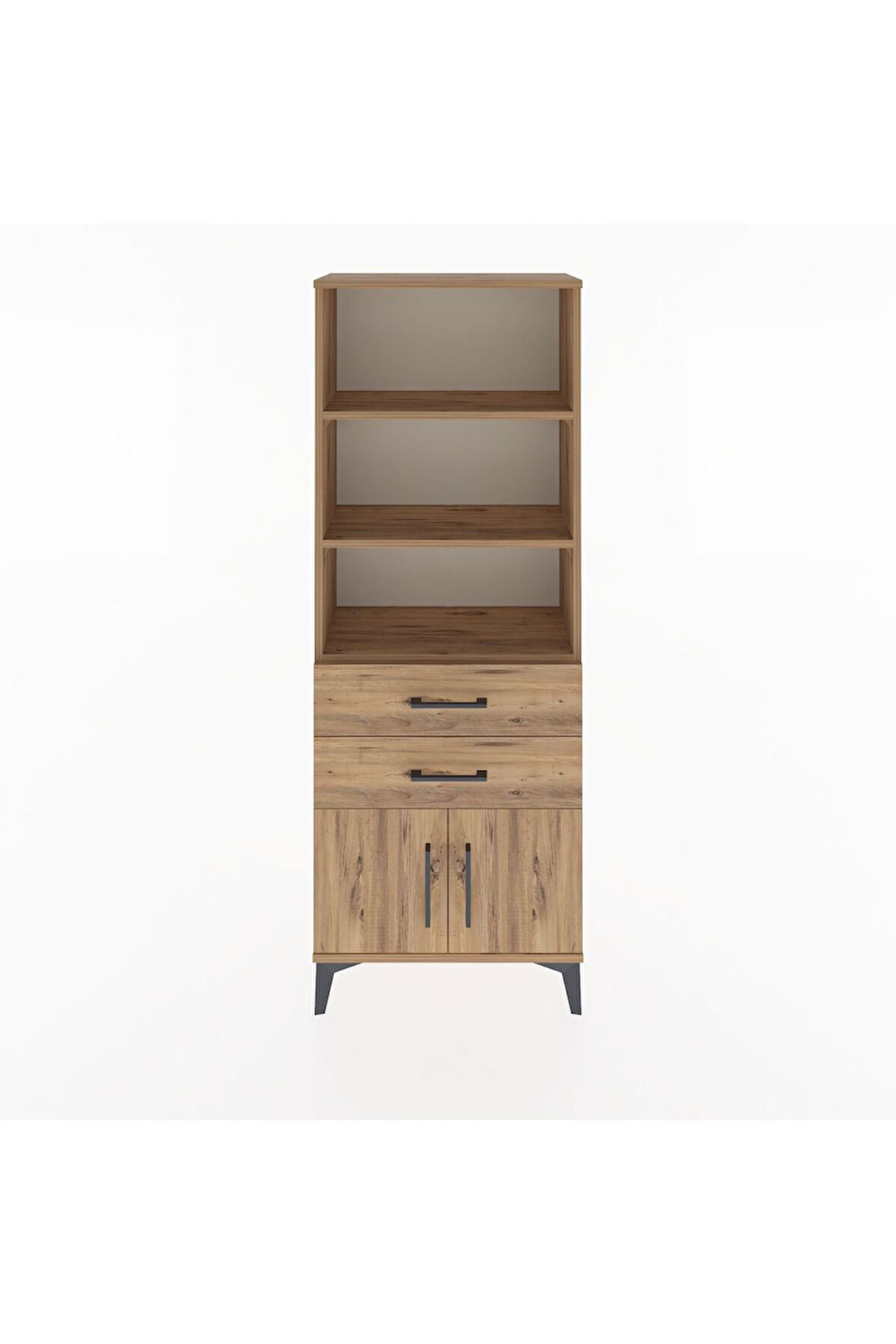 Arges Dolap 3 Raflı 2 Çekmeceli 2 Kapaklı 60x30x163 Çam-Çam