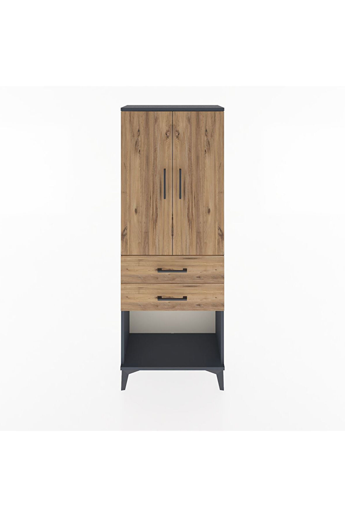 Arges Dolap 3 Raflı 2 Çekmeceli 2 Kapaklı 60x30x163 Antrasit-Çam