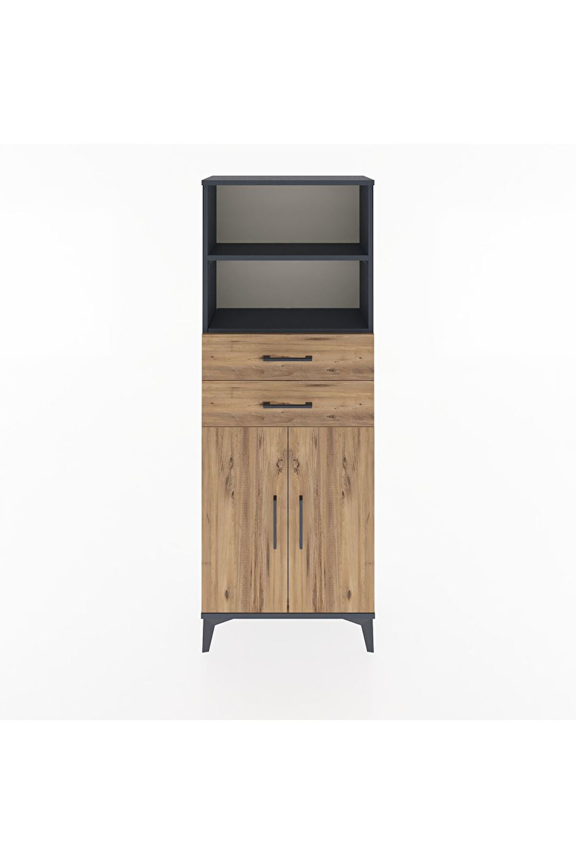 Arges Dolap 3 Raflı 2 Çekmeceli 2 Kapaklı 60x30x163 Antrasit-Çam