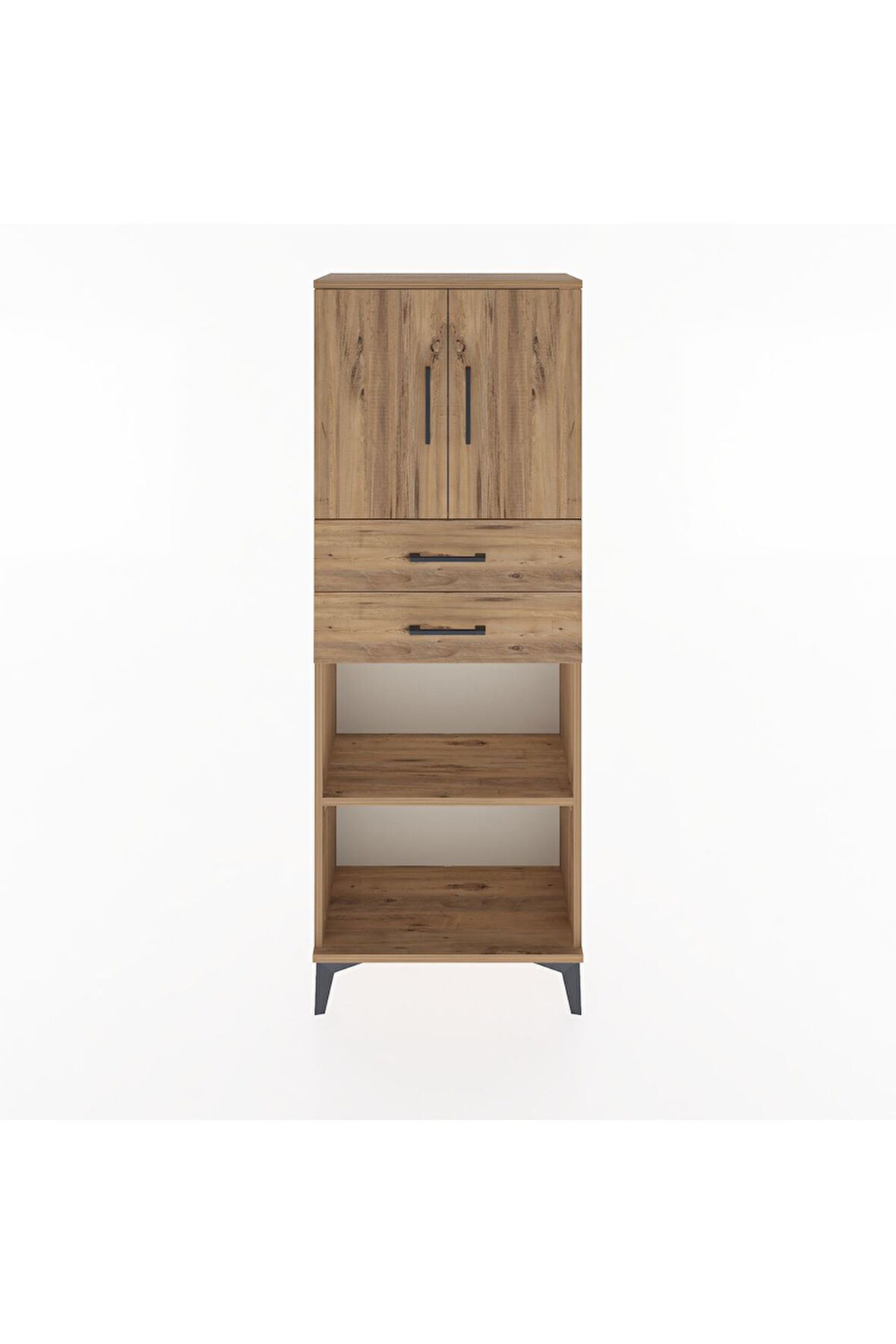 Arges Dolap 3 Raflı 2 Çekmeceli 2 Kapaklı 60x30x163 Çam-Çam