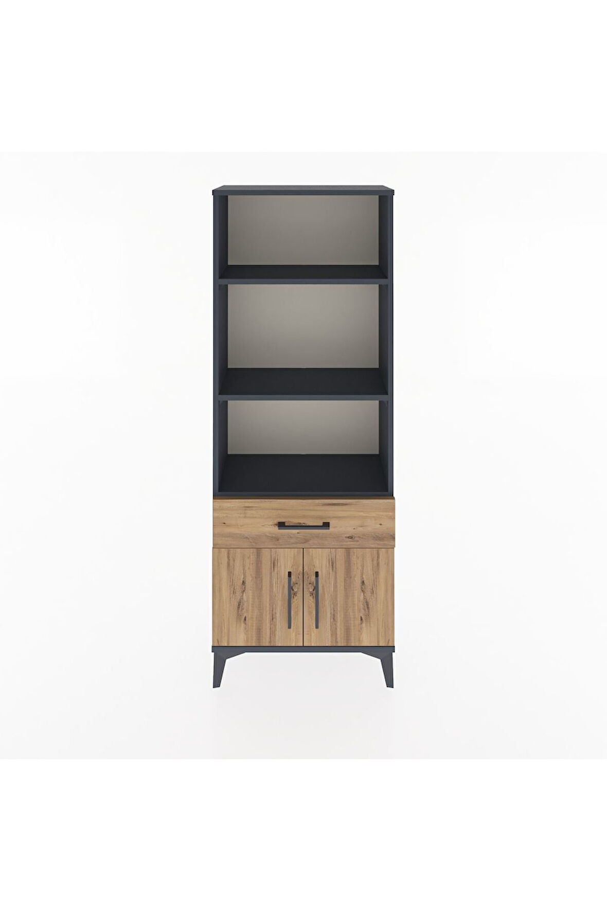 Arges Dolap 3 Raflı Tek Çekmeceli 2 Kapaklı 60x30x163 Antrasit-Çam