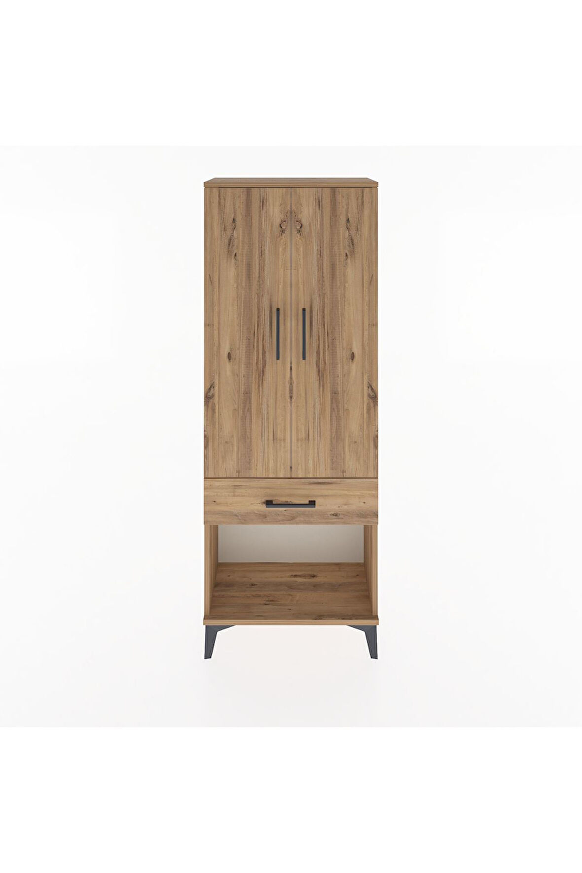 Arges Dolap 3 Raflı Tek Çekmeceli 2 Kapaklı 60x30x163 Çam-Çam