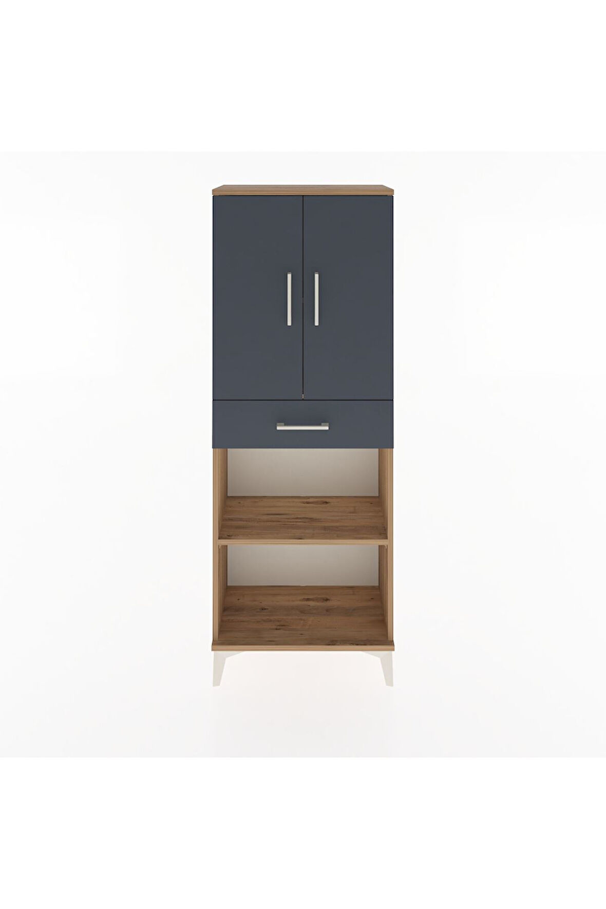 Arges Dolap 3 Raflı Tek Çekmeceli 2 Kapaklı 60x30x163 Çam-Antrasit