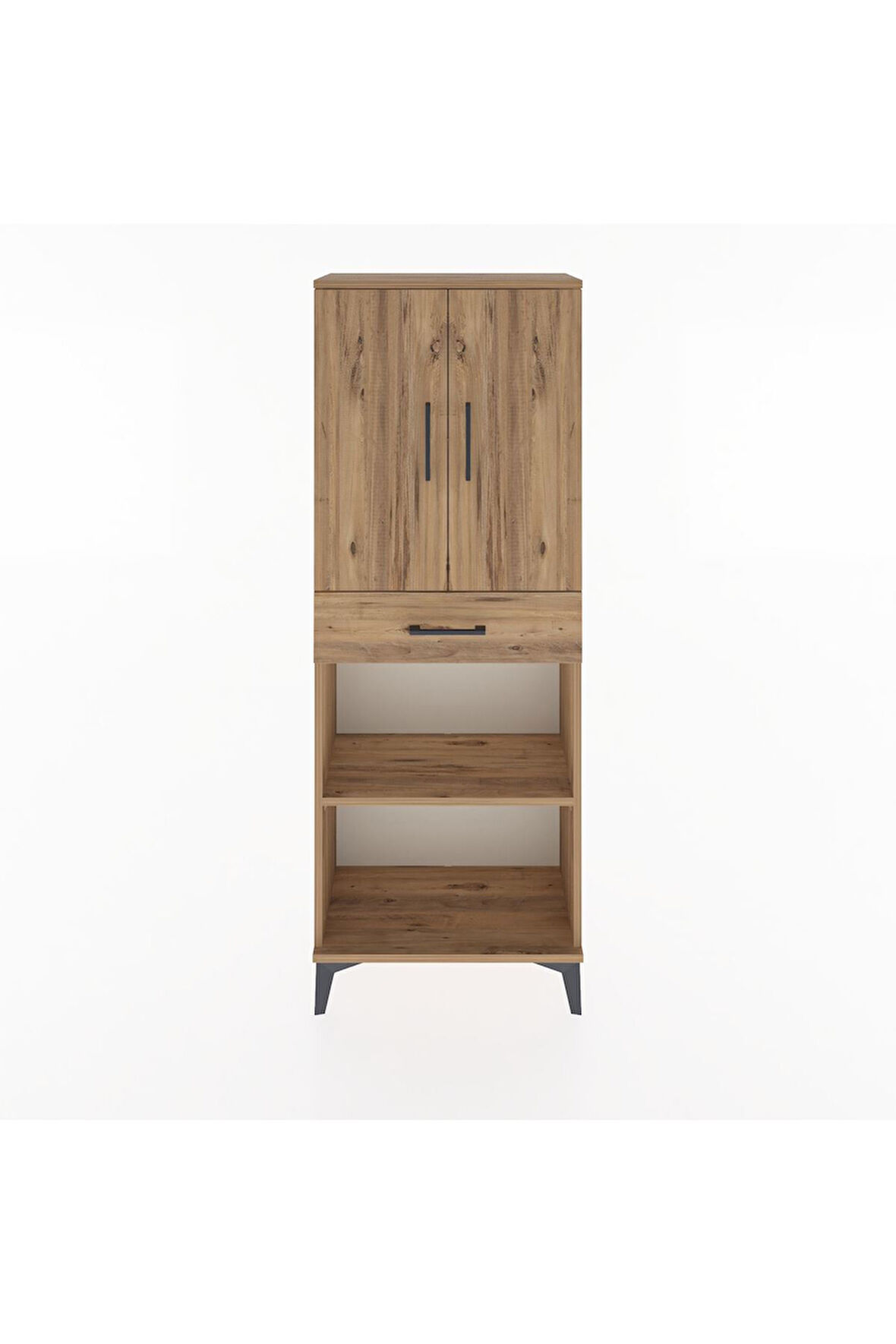 Arges Dolap 3 Raflı Tek Çekmeceli 2 Kapaklı 60x30x163 Çam-Çam
