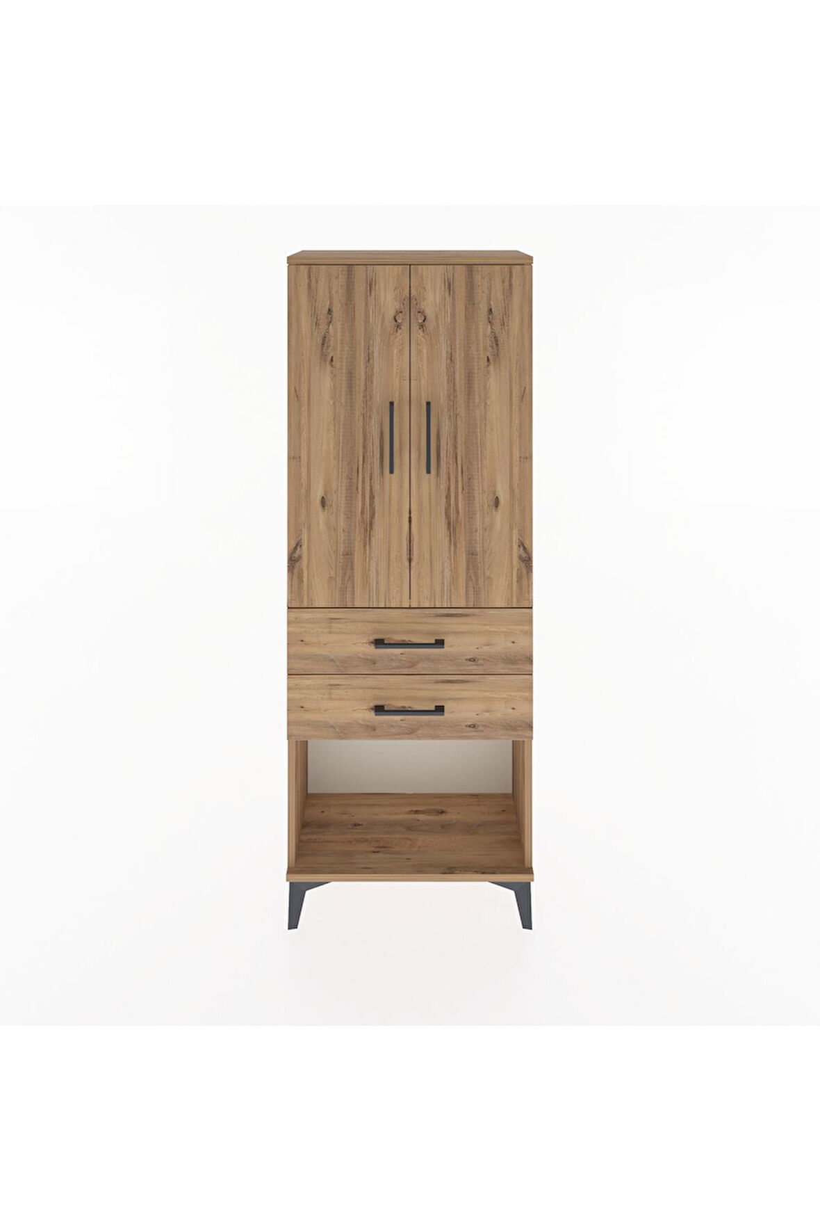Arges Dolap Tek Raflı 2 Çekmeceli Tek Askılı 60x30x163 Çam-Çam