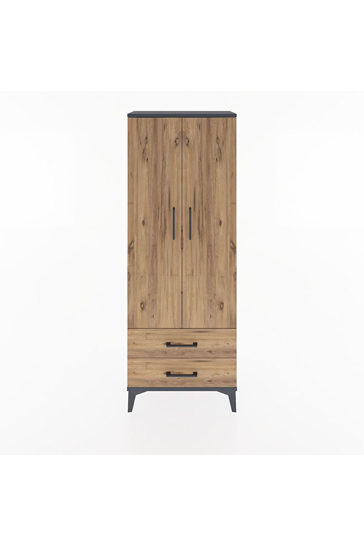 Arges Dolap Tek Raflı 2 Çekmeceli Tek Askılı 60x30x163 Antrasit-Çam