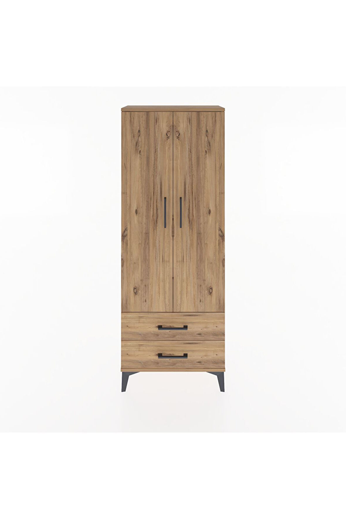 Arges Dolap Tek Raflı 2 Çekmeceli Tek Askılı 60x30x163 Çam-Çam