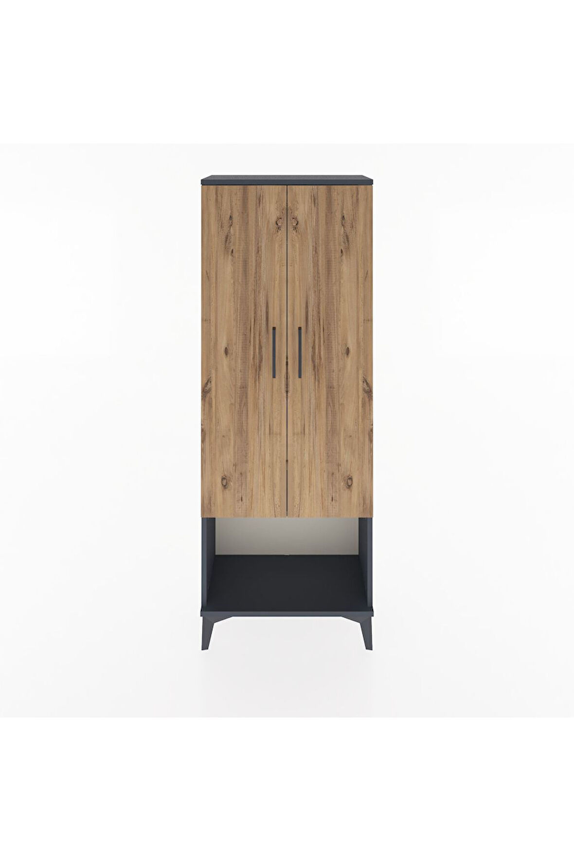 Arges Dolap 2 Raflı 2 Kapaklı Tek Askılı 60x30x163 Antrasit-Çam