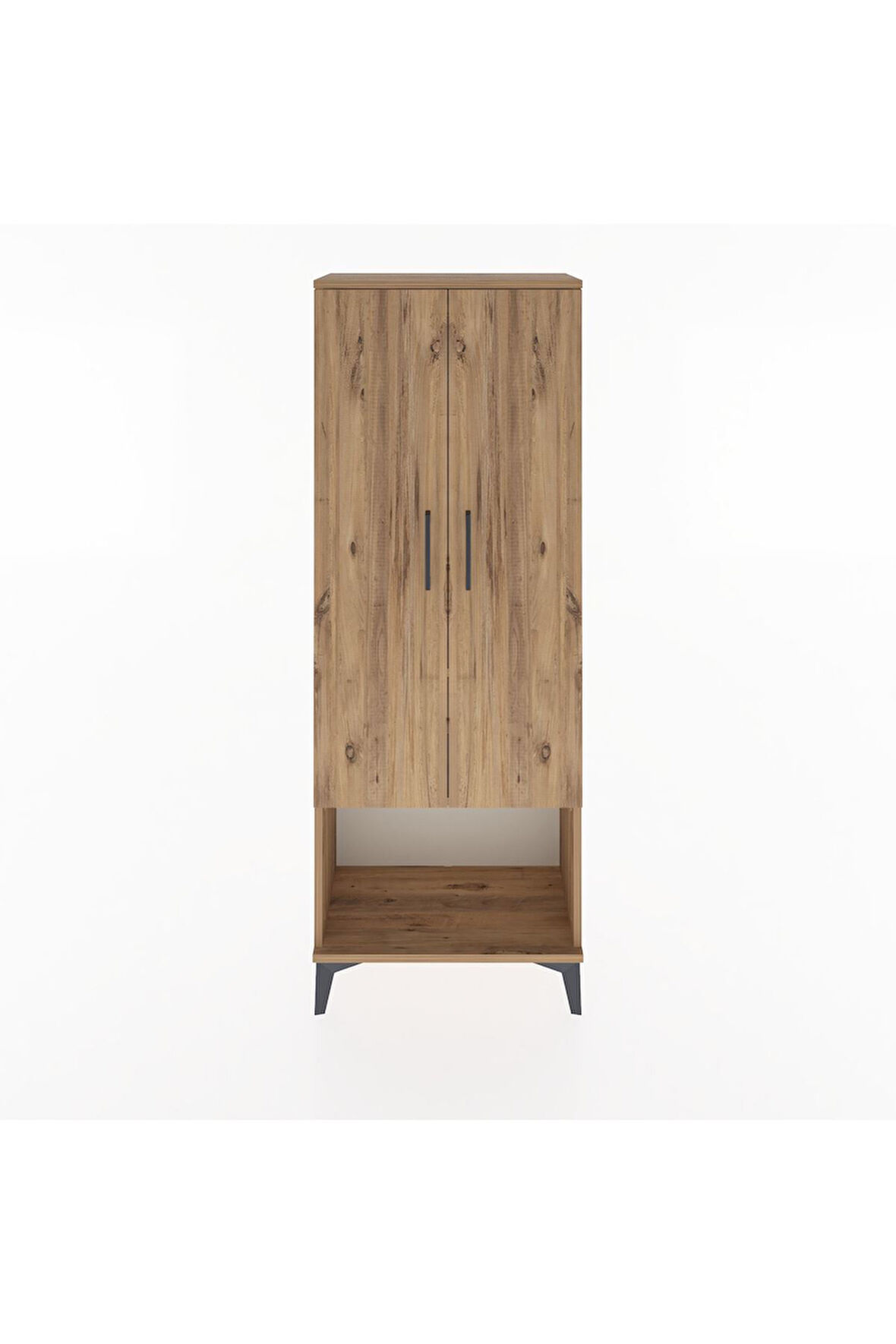 Arges Dolap 2 Raflı 2 Kapaklı Tek Askılı 60x30x163 Çam-Çam