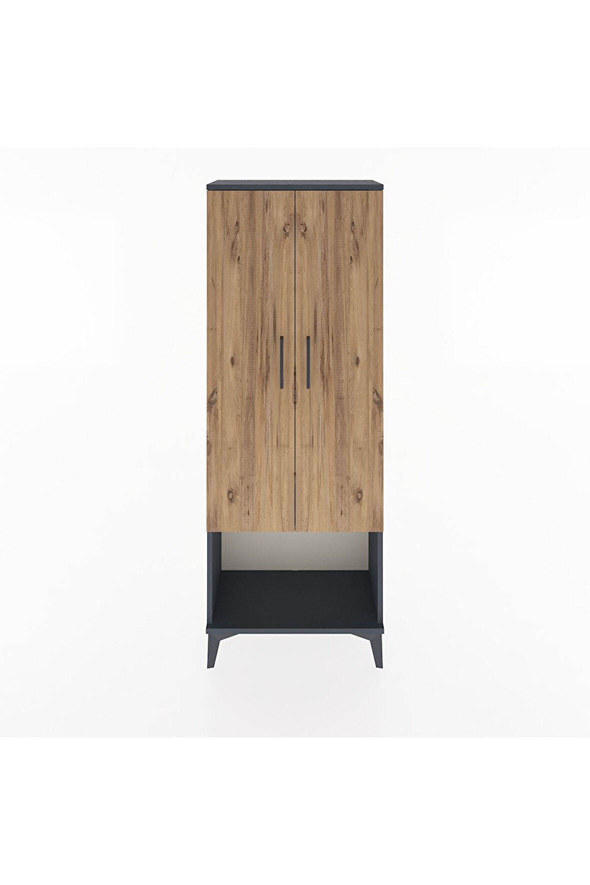 Arges Dolap Tek Raflı 2 Kapaklı Tek Askılı 60x30x163 Antrasit-Çam