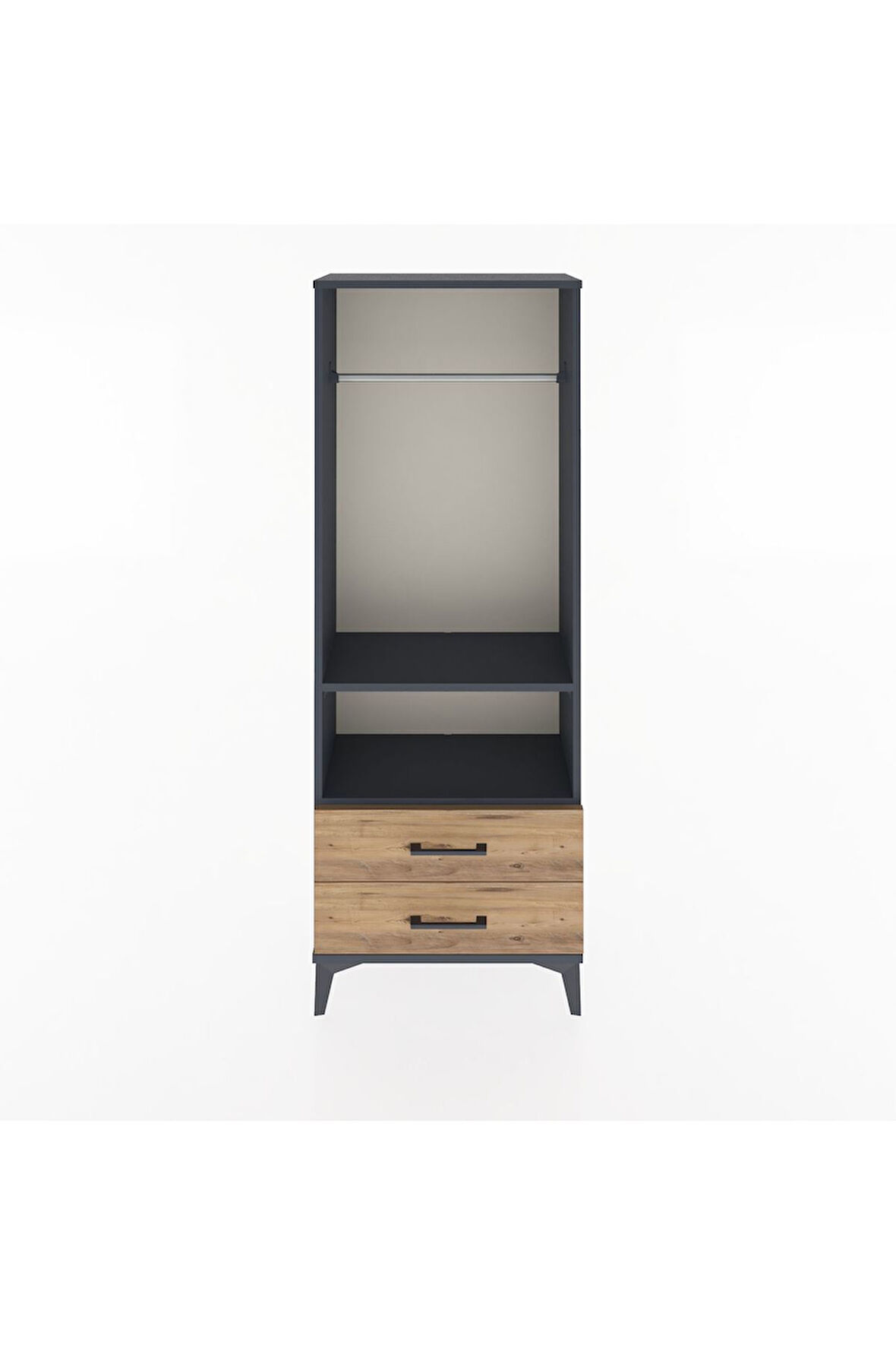 Arges Dolap 2 Raflı 2 Çekmeceli Tek Askılı 60x30x163 Antrasit-Çam