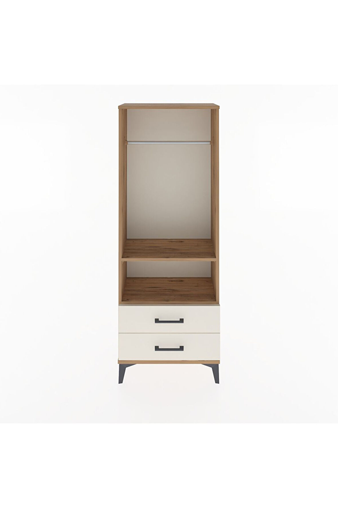Arges Dolap 2 Raflı 2 Çekmeceli Tek Askılı 60x30x163 Çam-Aytaşı