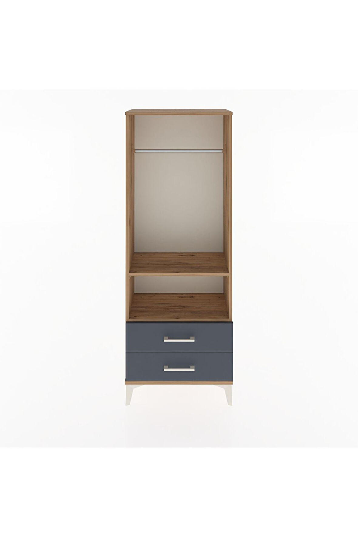 Arges Dolap 2 Raflı 2 Çekmeceli Tek Askılı 60x30x163 Çam-Antrasit