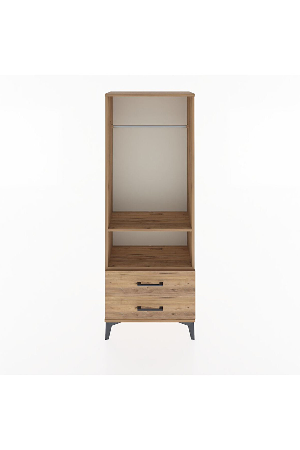 Arges Dolap 2 Raflı 2 Çekmeceli Tek Askılı 60x30x163 Çam-Çam