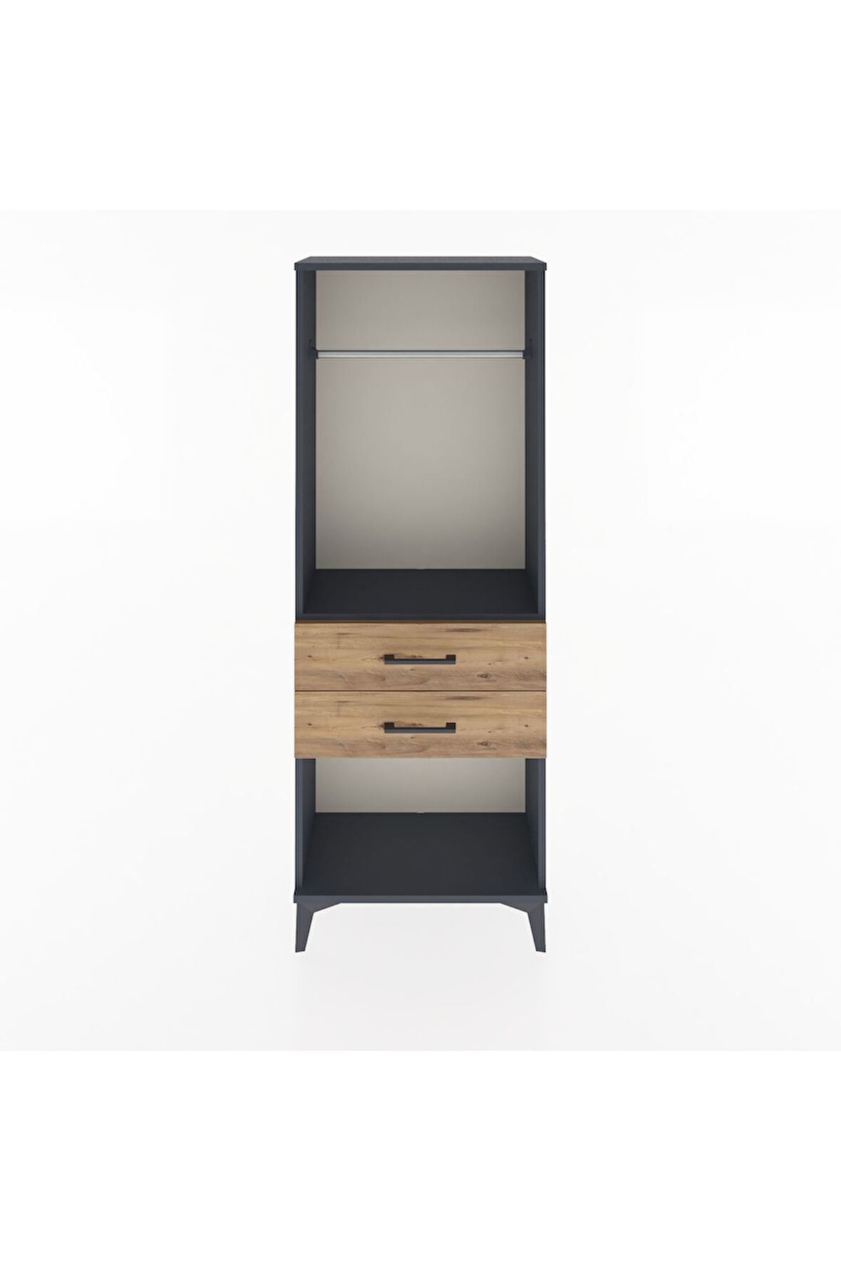 Arges Dolap Tek Raflı 2 Çekmeceli Tek Askılı 60x30x163 Antrasit-Çam