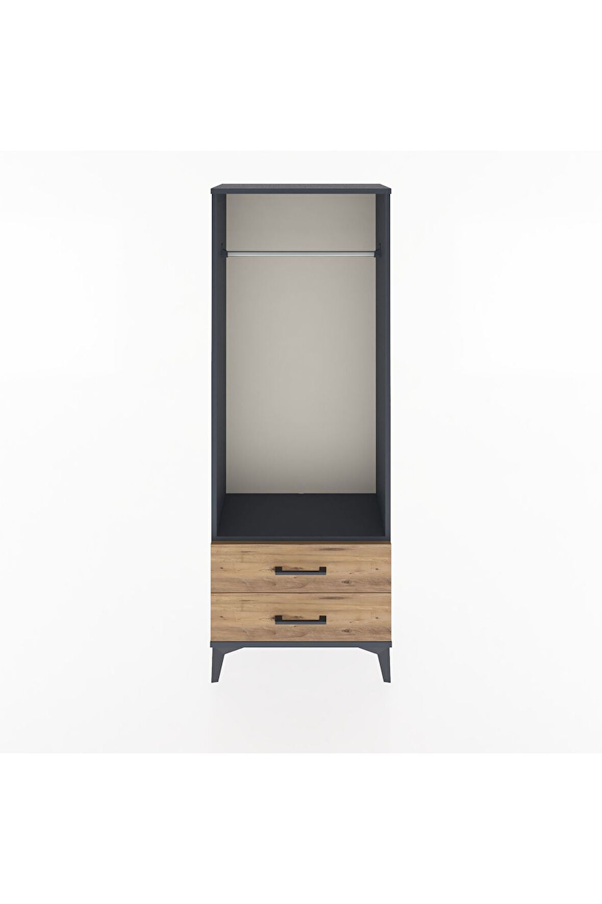 Arges Dolap Tek Raflı 2 Çekmeceli Tek Askılı 60x30x163 Antrasit-Çam