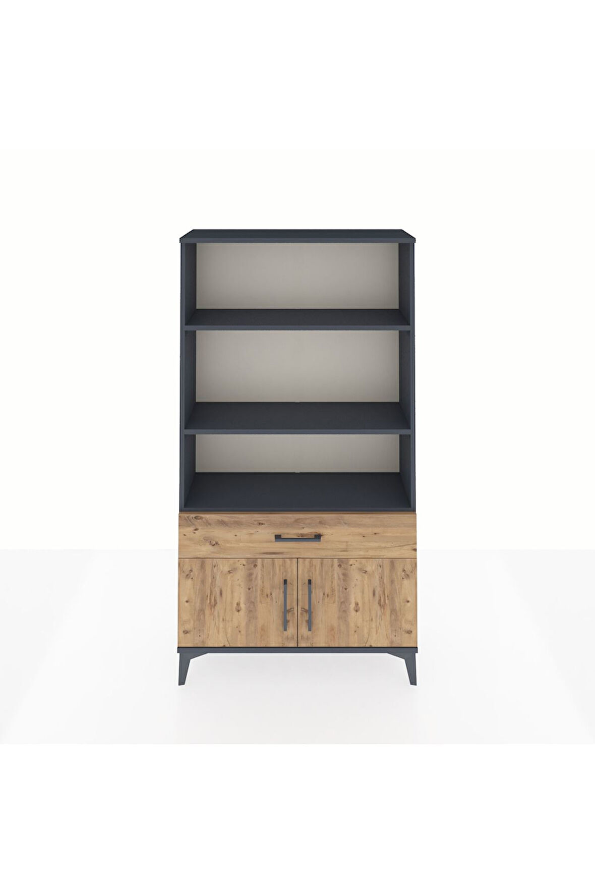 Arges Dolap 3 Raflı Tek Çekmeceli 2 Kapaklı 88x30x163 Antrasit-Çam