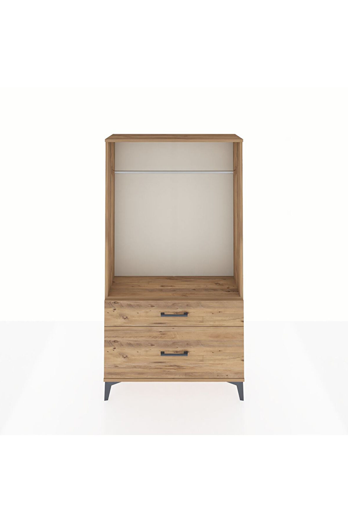 Arges Dolap Tek Raflı 2 Çekmeceli Tek Askılı 88x30x163 Çam-Çam
