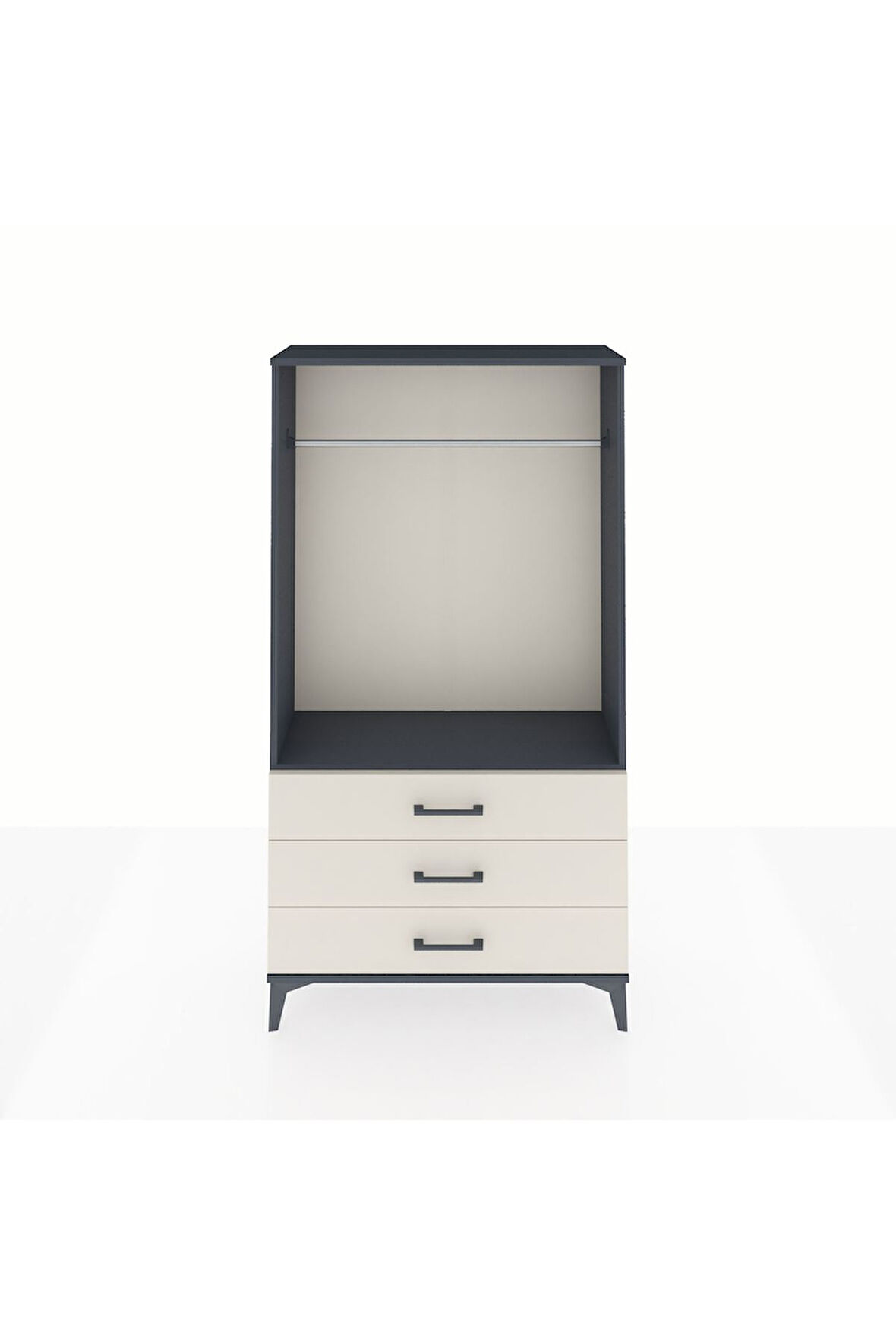 Arges Dolap Tek Raflı 3 Çekmeceli Tek Askılı 88x30x163 Antrasit-Aytaşı