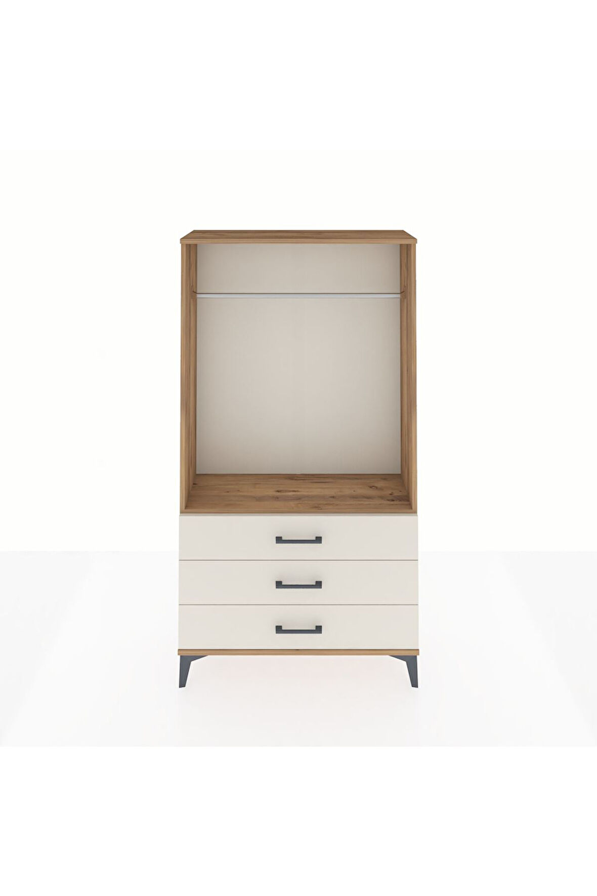 Arges Dolap Tek Raflı 3 Çekmeceli Tek Askılı 88x30x163 Çam-Aytaşı