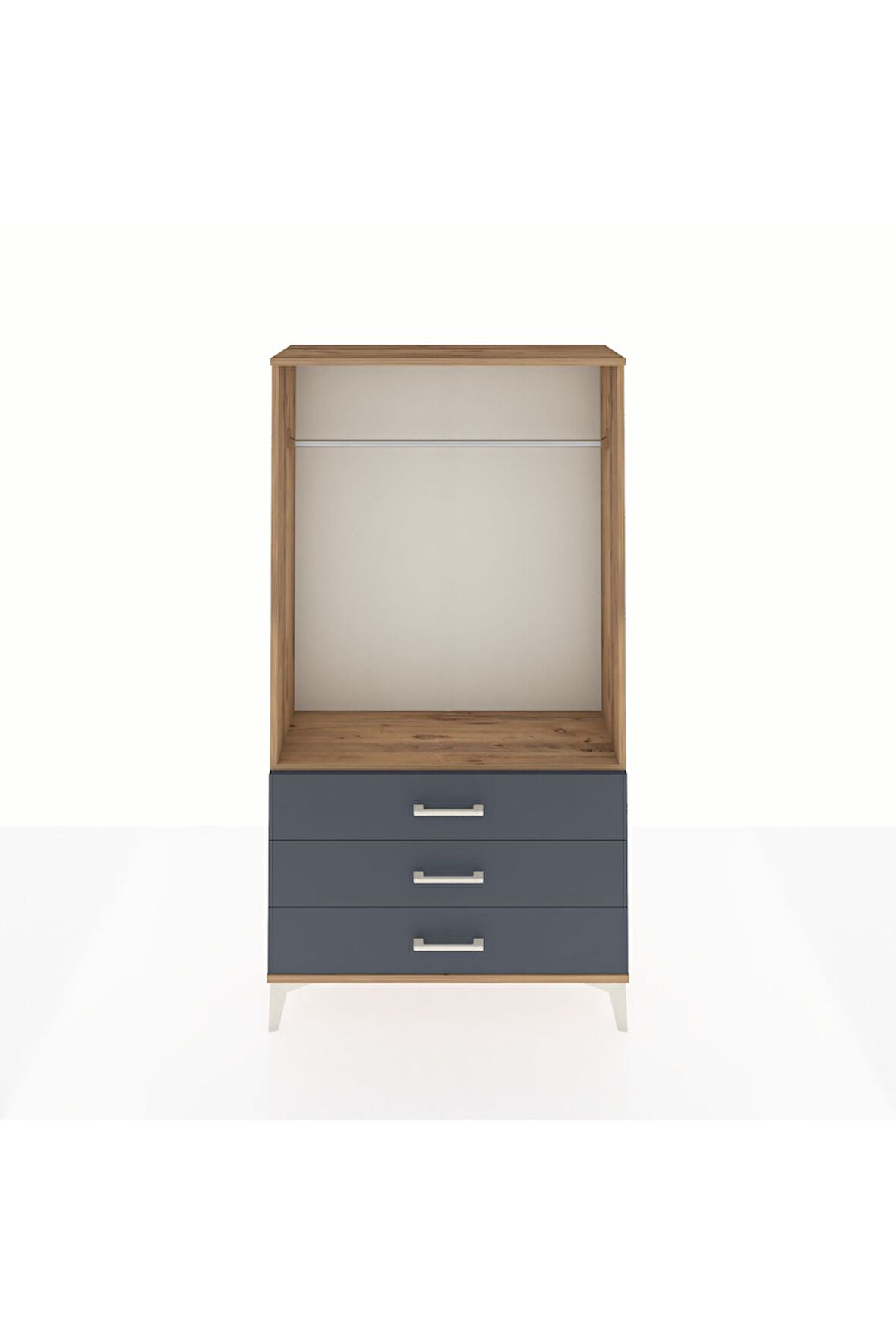Arges Dolap Tek Raflı 3 Çekmeceli Tek Askılı 88x30x163 Çam-Antrasit