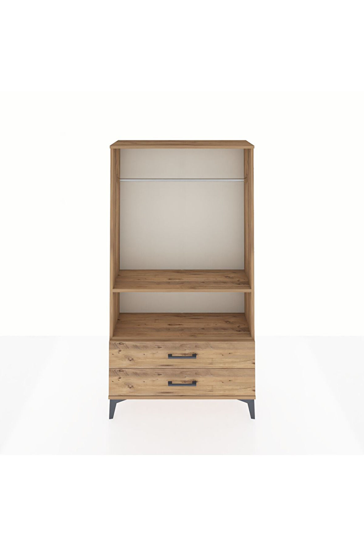 Arges Dolap 2 Raflı 2 Çekmeceli Tek Askılı 88x30x163 Çam-Çam