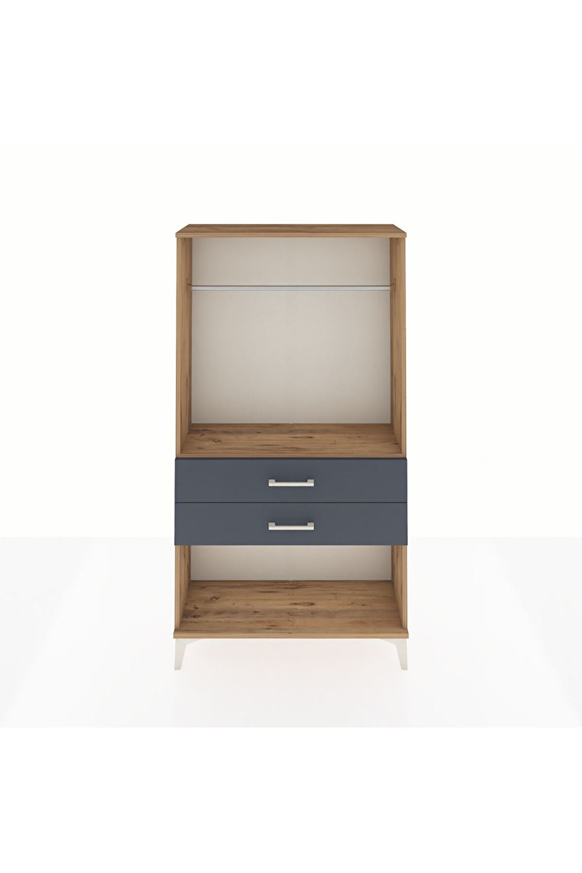 Arges Dolap Tek Raflı 2 Çekmeceli Tek Askılı 88x30x163 Çam-Antrasit