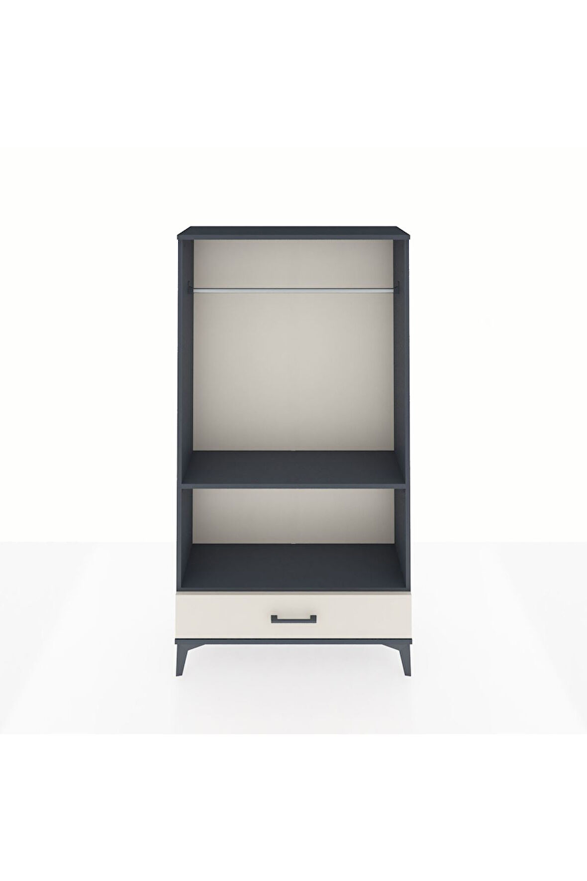 Arges Dolap 2 Raflı Tek Çekmeceli Tek Askılı 88x30x163 Antrasit-Aytaşı