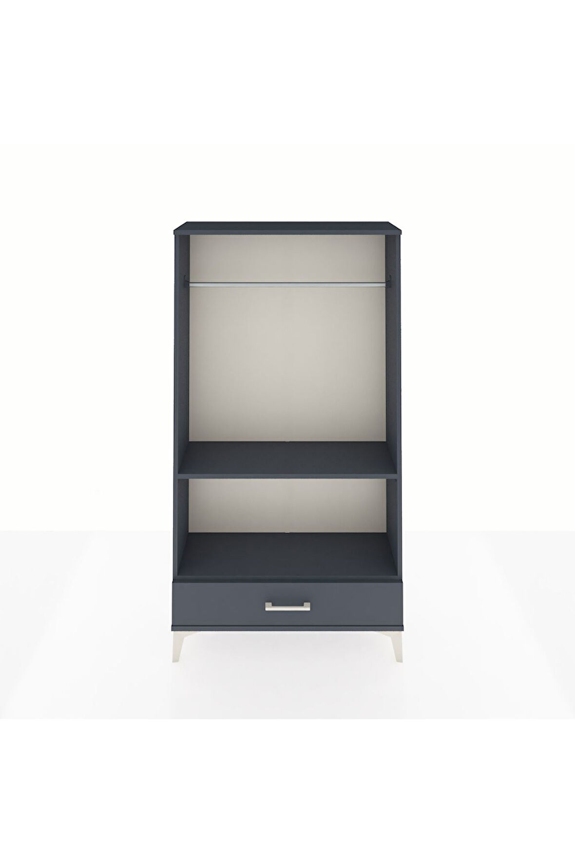 Arges Dolap 2 Raflı Tek Çekmeceli Tek Askılı 88x30x163 Antrasit-Antrasit