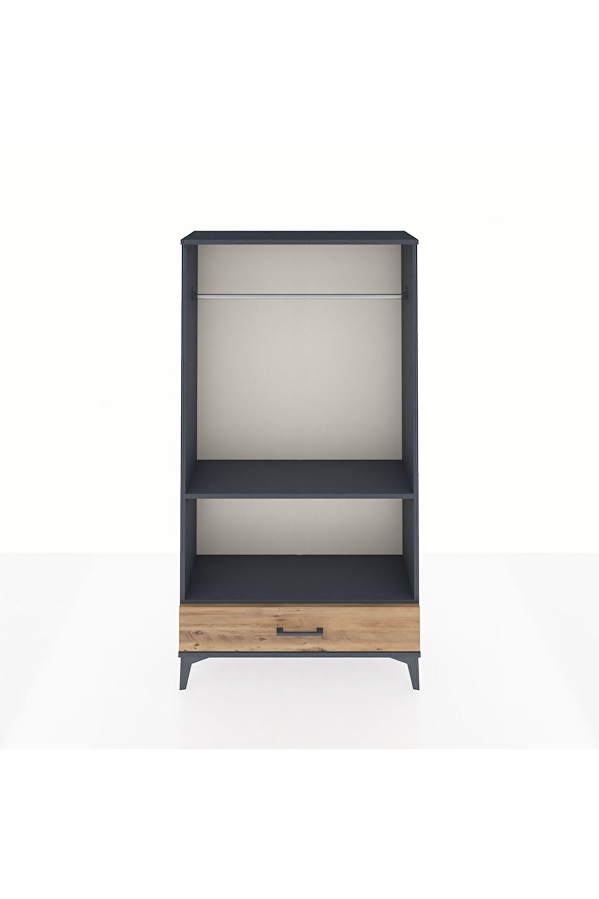 Arges Dolap 2 Raflı Tek Çekmeceli Tek Askılı 88x30x163 Antrasit-Çam