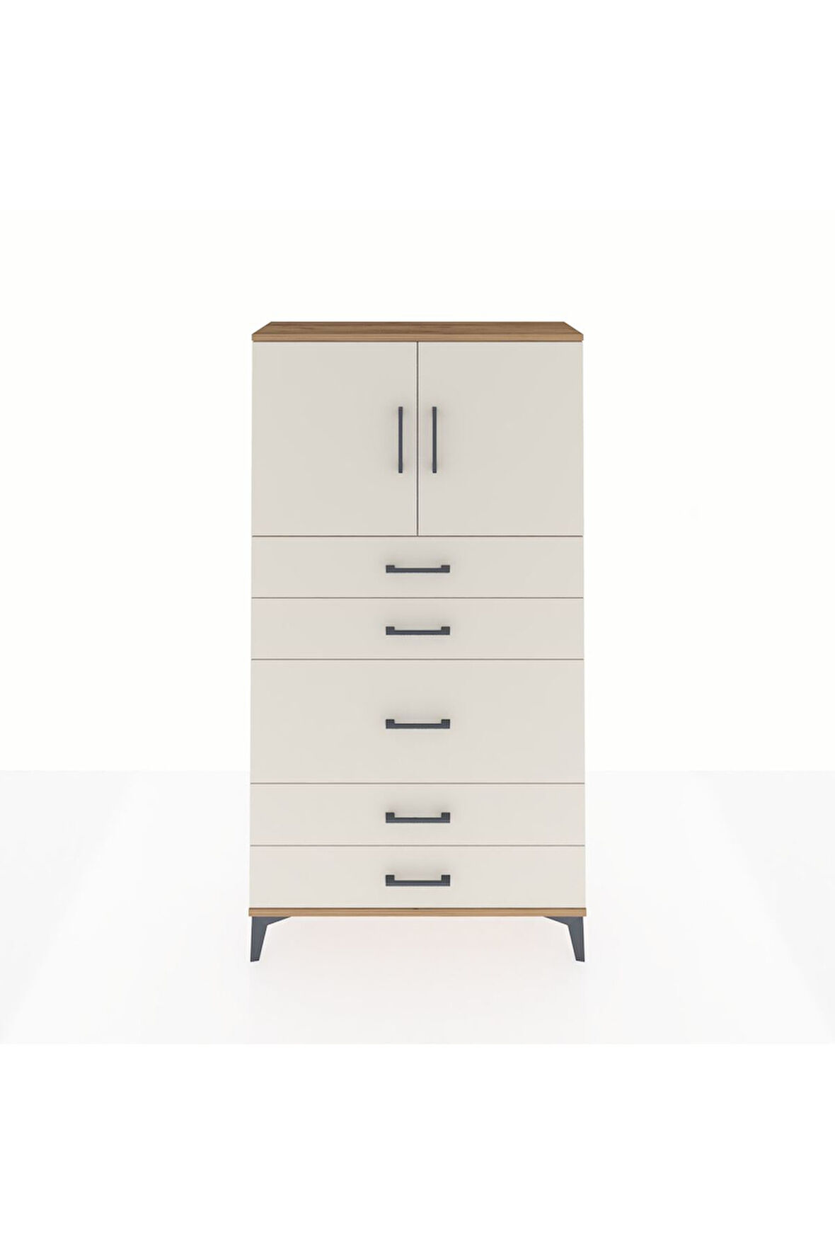 Arges Dolap 2 Raflı 5 Çekmeceli 2 Kapaklı 88x30x163 Çam-Aytaşı