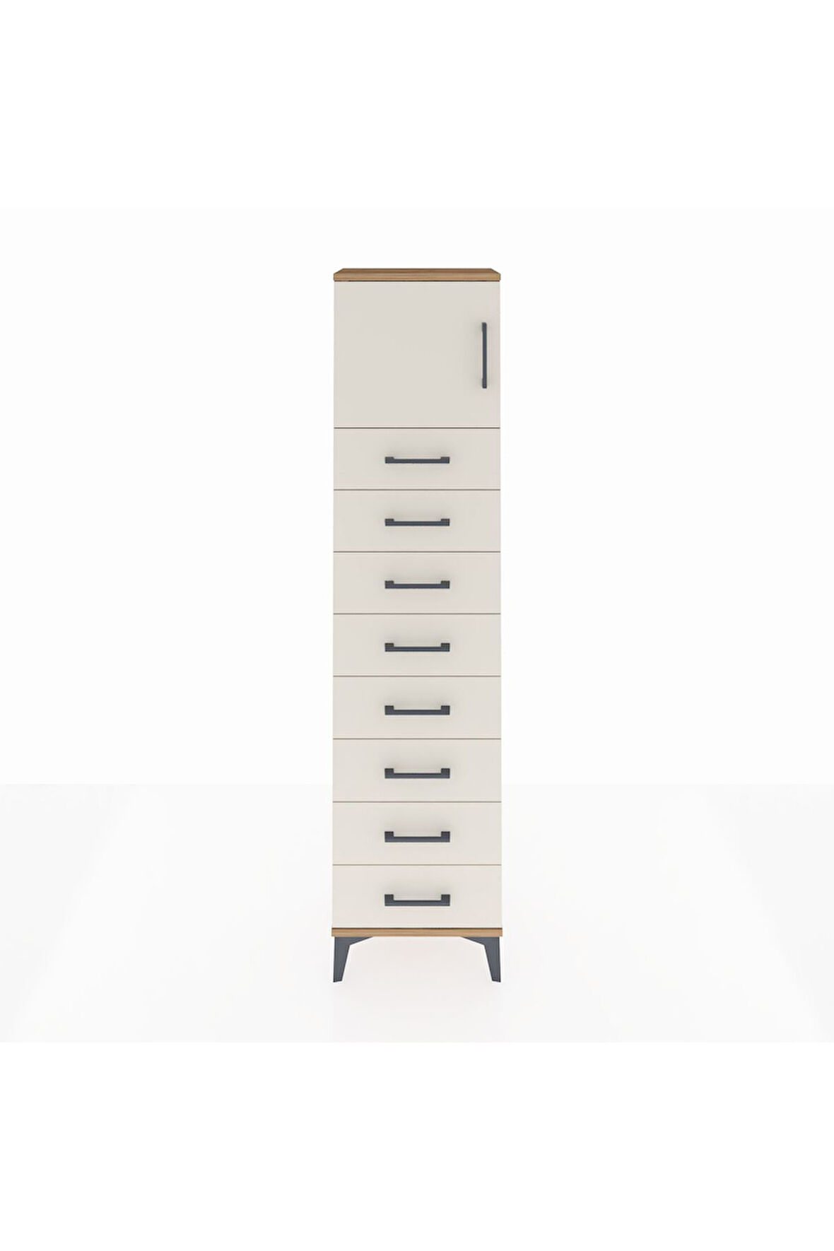 Arges Dolap Tek Raflı 8 Çekmeceli Tek Kapaklı 44x30x182 Çam-Aytaşı