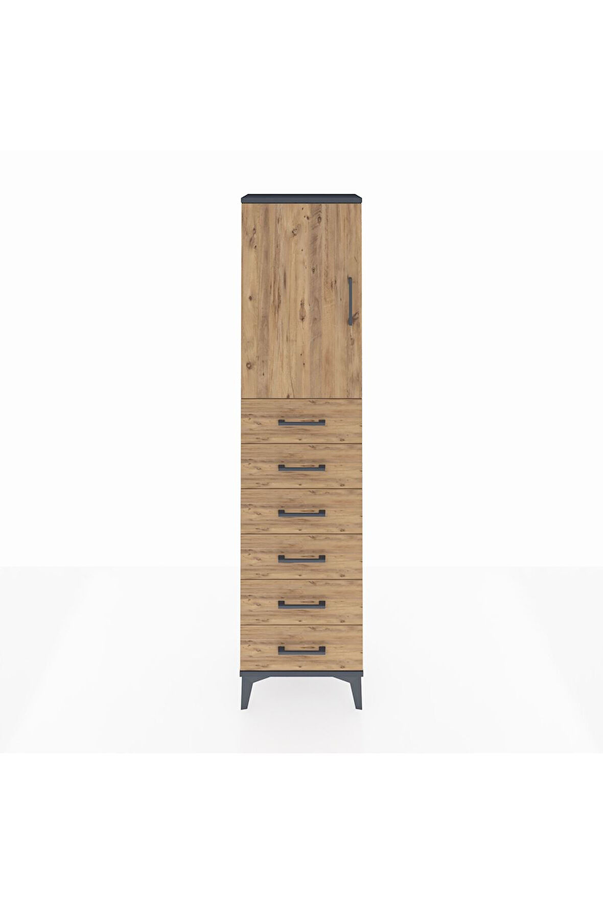 Arges Dolap 2 Raflı 6 Çekmeceli Tek Kapaklı 44x30x182 Antrasit-Çam