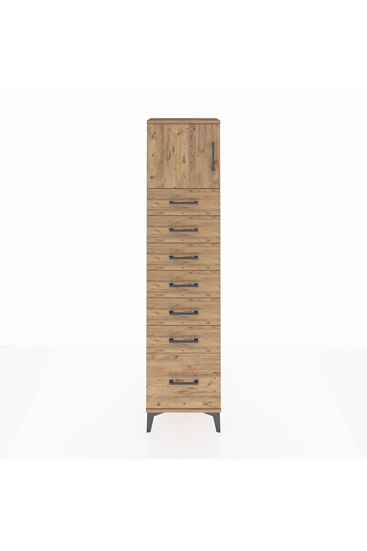 Arges Dolap Tek Raflı 7 Çekmeceli Tek Kapaklı 44x30x182 Çam-Çam