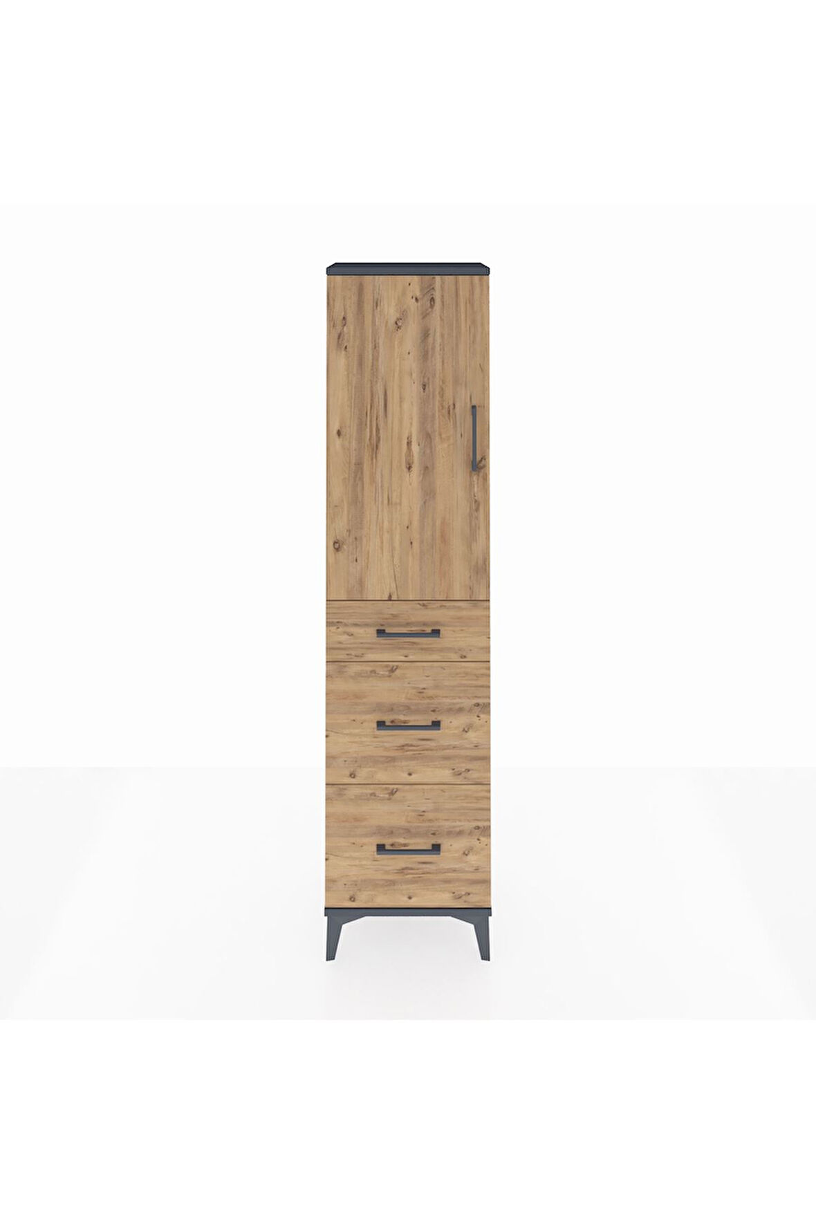 Arges Dolap 3 Raflı 3 Çekmeceli Tek Kapaklı 44x30x182 Antrasit-Çam