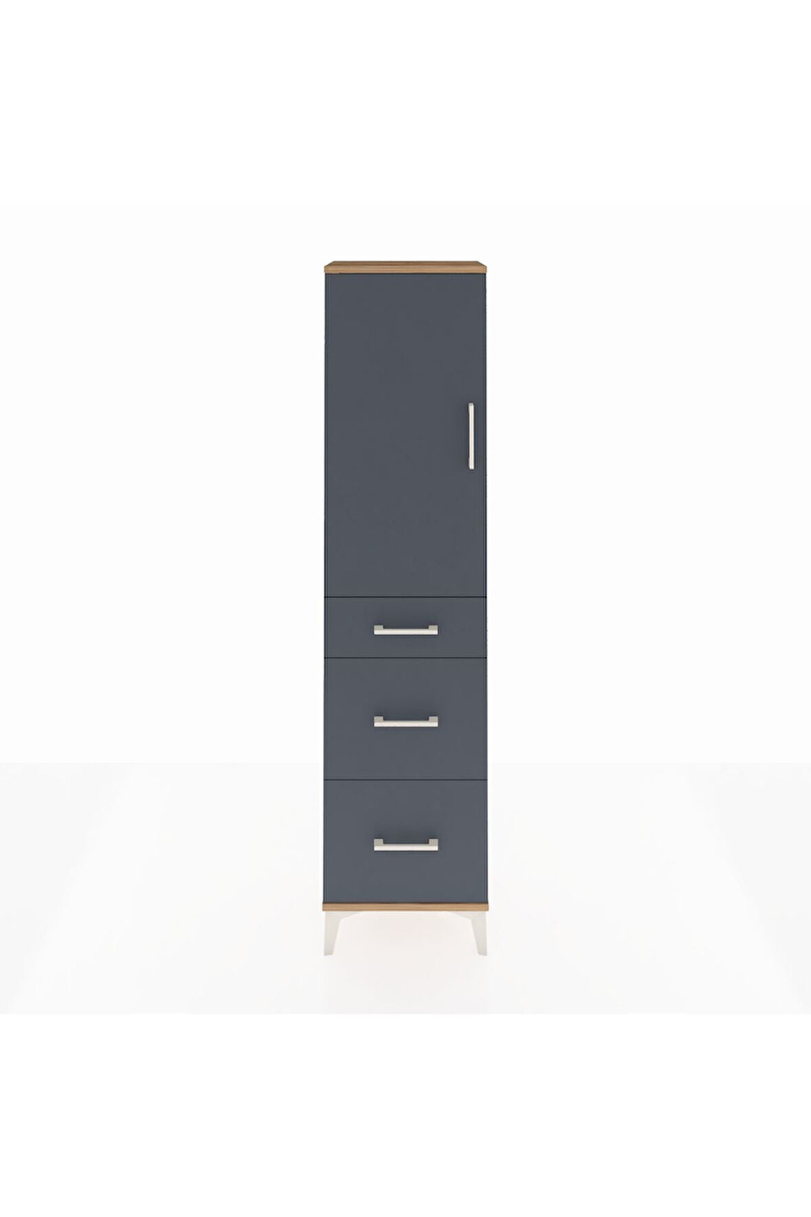 Arges Dolap 3 Raflı 3 Çekmeceli Tek Kapaklı 44x30x182 Çam-Antrasit